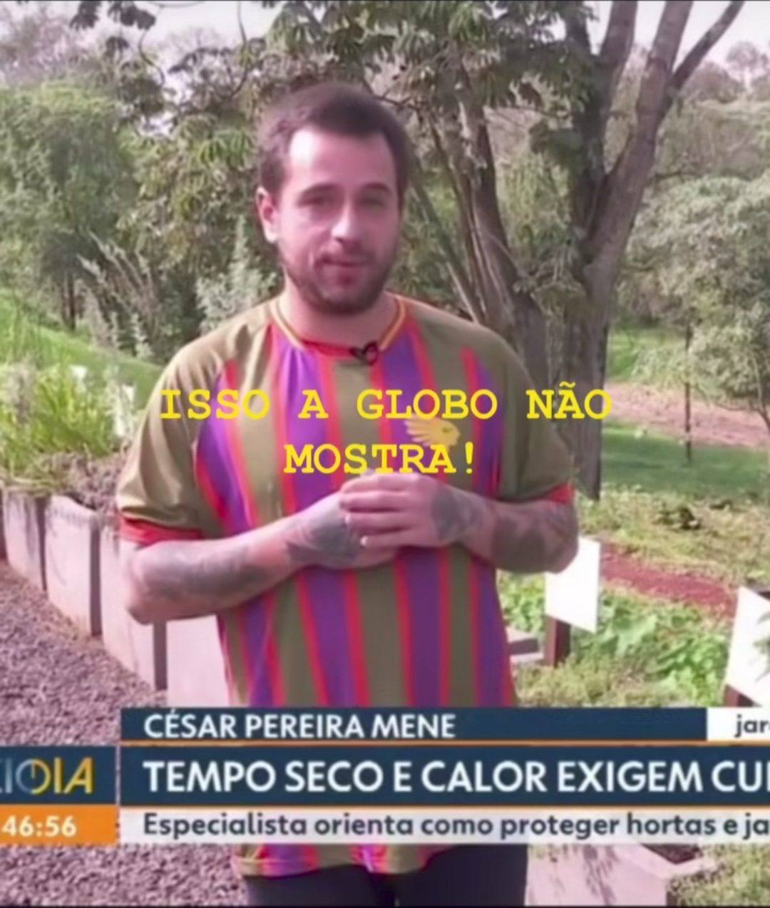 César, especialista da Caipora Paisagismo, em entrevista para a TV Globo RPC orientando sobre cuidados com jardins no tempo seco em Foz do Iguaçu.