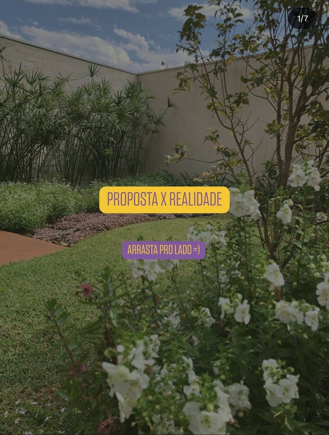 Comparativo de Proposta 3D versus Realidade, comprovando a fidelidade da execução de jardins pela equipe da Caipora.